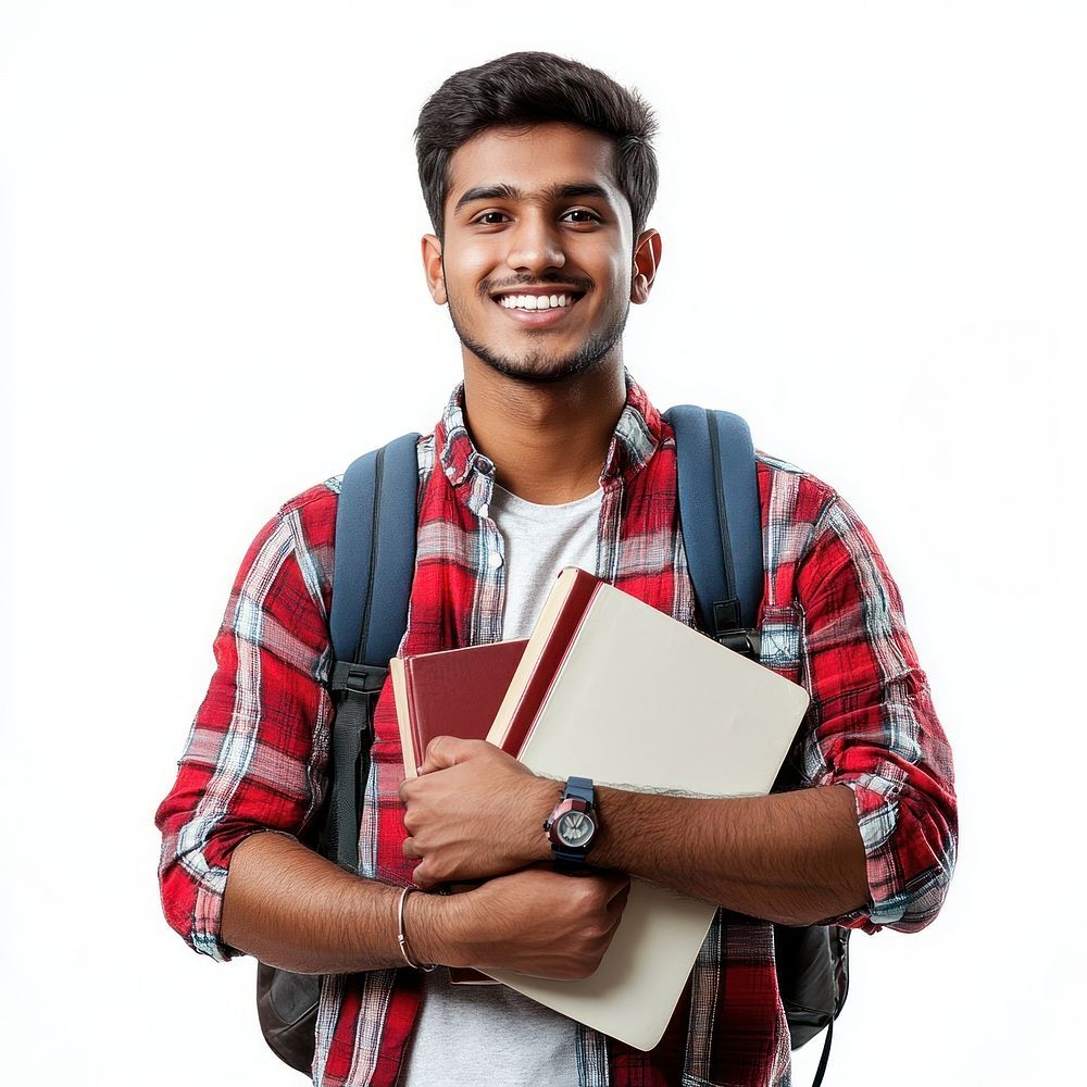 young indian man student happy backpack.